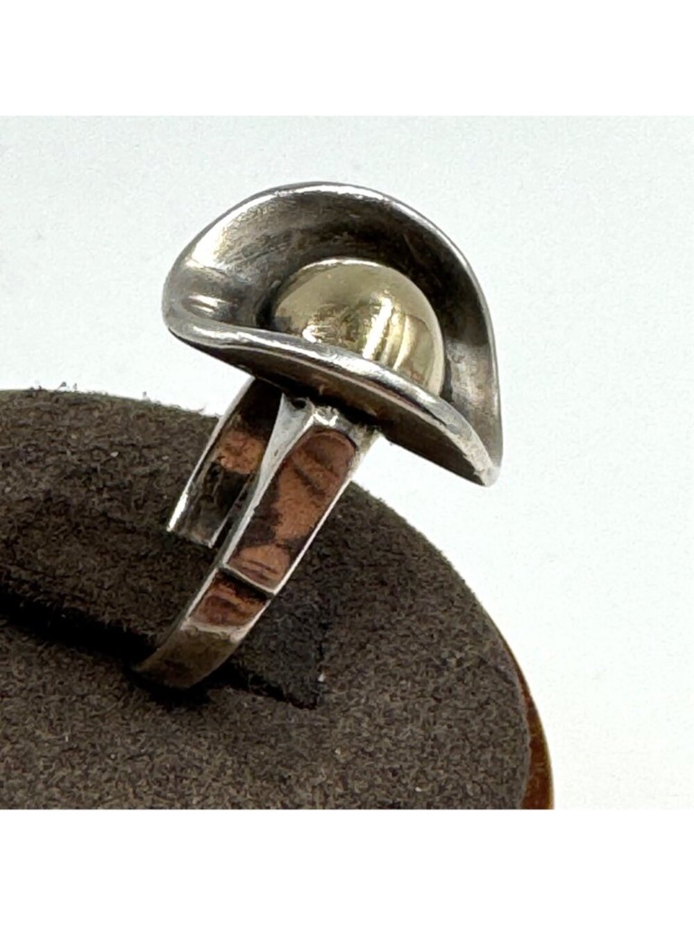 VTG 14k Gold Sterling Silver 925 Gold Dome Center Statement Ring Size 5.75 - Picture 4 of 11